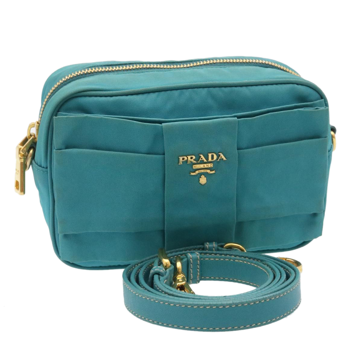 Prada Shoulder Bag Nylon Light Blue Auth 34522